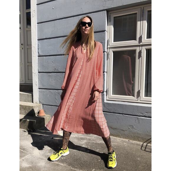 EUC $350 Stine Goya Leila Plaid Orange Midi Dress - Picture 1 of 11